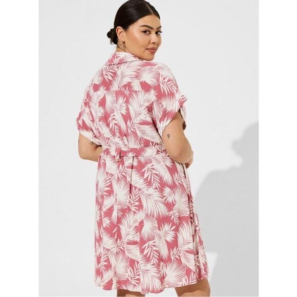 Torrid Palm Trees Print Design Button Front Collar Pockets Dress Vacation Resort - Picture 3 of 16
